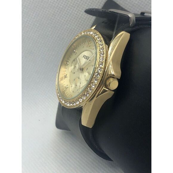Fossil ES3343 Women's Black Leather Analog Champagne Dial Quartz Watch LP223 - Picture 2 of 9